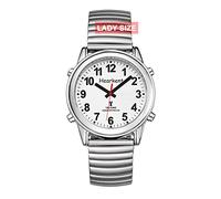 Hearkent Atomic Talking Watch with Large Numbers and Expandable Strap Self-Setting for Visually impaired Blind or Elder People, Fascia elastica color argento, lady size, Bracciale