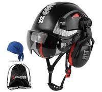 HEARMOR Casco protettivo 3 in 1 con protezione dell'udito e visiera, casco da lavoro certificato EN 397 per lavori di foresta, costruzione e arrampicata, con tasca portatile e inserto rinfrescante per