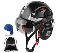 HEARMOR Casco protettivo 3 in 1 con protezione dell'udito e visiera, casco da lavoro certificato EN 397 per lavori di foresta, costruzione e arrampicata, con tasca portatile e inserto rinfrescante per