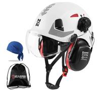 HEARMOR Casco protettivo 3 in 1 con protezione dell'udito e visiera, casco da lavoro certificato EN 397 per lavori di foresta, costruzione e arrampicata, con custodia portatile e inserto rinfrescante,