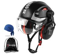 HEARMOR Casco protettivo con visiera e protezione dell'udito, casco da lavoro ventilato certificato EN 397, sospensione a 6 punti, ideale per l'industria e l'edilizia, nero