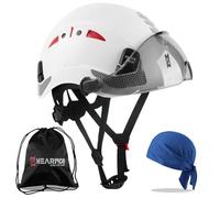 HEARMOR Casco protettivo da cantiere con visiera, EN 397, casco da lavoro ventilato per adulti, sistema a cricchetto regolabile, visiera fumo, bianco