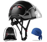 HEARMOR Casco protettivo da cantiere con visiera, EN 397, casco da lavoro ventilato per adulti, sistema a cricchetto regolabile, visiera trasparente, nero