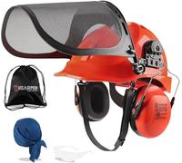 HEARMOR Casco protettivo per motoseghe con visiera e protezione dell'udito per giardinieri e lavoratori forestali, con custodia portatile e inserto rinfrescante per casco