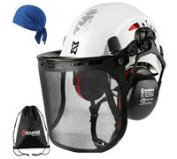 HEARMOR VOLTEK - Casco di sicurezza forestale 5 in 1, in ABS, con paraorecchie, visiera, cuffia antisudore e borsa per il trasporto, design ventilato antiurto per lavoratori forestali, giardinieri e