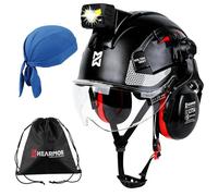 HEARMOR VOLTEK CE EN397 Casco di protezione industriale certificato con lampada frontale LED + Visiera e protezione dell'udito | Per lavori forestali, edili e arrampicata | Casco di lavoro di alta