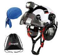 HEARMOR VOLTEK CE EN397 Casco di protezione industriale certificato con torcia LED + visiera e protezione dell'udito | Per lavori forestali, edili e arrampicata | Casco da lavoro di alta qualità con