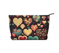 Heart Crush Flower - Trousse per trucchi in velluto a coste, versatile, con cerniera, per uso quotidiano e organizer da viaggio, Nero , Taglia unica