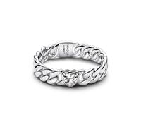 Heart cuban chain sterling silver ring with clear cubic zirconia