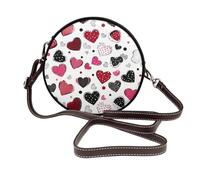 Heart Dot - Borsa a tracolla rotonda da donna, in pelle vegana, con tracolla regolabile