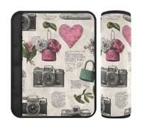 Heart Locks Flowers Camera Retro 2 pz Car Seat Strap Covers Rilasciare lo stress al collo e alle spalle per la maggior parte delle auto Protector para cinturón de carro