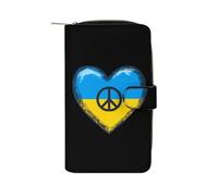 Heart Love Peace Ukraine - Portafoglio da donna in pelle PU, lungo, organizer per ufficio e viaggio