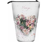 Heart Of Beautiful Tender Pastel Roses Matita telescopica Astuccio per cancelleria Penne Scatola portaoggetti con chiusura a cerniera per donne Uomini Ragazzi Ragazze I Love You Heat Shaped Bouquet R