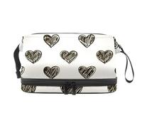 Heart of Doodle Line - Trousse per cosmetici a doppio strato, per donne e ragazze, trousse da viaggio per trucchi, pratica borsa organizer con scomparto per pennelli, Multi, 27x15x14 cm/10.6x5.9x5.5