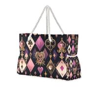 Heart Of Peach Peach and Purple Poker Borsa a tracolla portatile con tasche laterali per il weekend sportivo per piscina, palestra, generi alimentari, viaggi