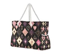 Heart Of Peach Peach and Purple Poker Borse da viaggio di grande capacità per donne con tasche laterali, grande borsa da viaggio, regali da spiaggia, regali di compleanno per donne