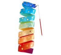 Heart Pattern Dance Ribbon | 6.56ft Long Streamers Baton Stick | Twirling Ribbons for Kids Gymnastics, Pretend Play, Dance Performances, and Fun Goodie Bag Stuffers