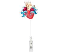 Heart Pattern Nurse Holder, Retractable Badge Heart Clip, Vertical ID Shield with Steel Spring, Heavy Duty Student Reel, Swivel Alligator Attachment, Long Extension Cord for Office