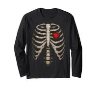 Heart Rib Cage X-Ray Adult Kids Funny Halloween Skeleton Maglia a Manica