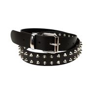 Heart Rock Cintura con borchie coniche in ottone 2 file, cintura uomo pelle stile rock e biker, cintura nera borchie nickel free - Made in italy