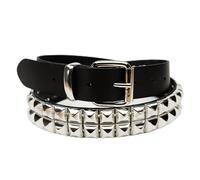 Heart Rock Cintura con borchie Piramide in ferro 2 file, cintura uomo pelle stile rock e biker, cintura nera borchie nickel free - Made in italy