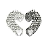 Heart Shaped Bezels Silver and Ancient Silver Pendant Trays Glass Cabochon Heart Dome Tiles DIY Accessory for Jewelry Making 1Set 25mm Shaped Bezels Trays