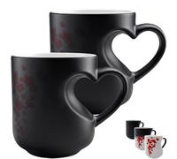 Heart-Shaped Color Changing Magic Ceramic Mug, Funny Color Changing Coffee Cup with Handle, Thermochromic Reveal Surprise Design When Hot, Romantic Valentines Gift (2)