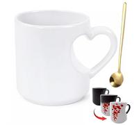 Heart-Shaped Color Changing Magic Ceramic Mug, Funny Color Changing Coffee Cup with Heart Handle, Surprise Design When Filled with Hot Beverage, Gift for Anniversary and Valentine's Day (White)