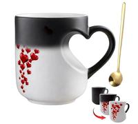 Heart-Shaped Color Changing Magic Ceramic Mug, Funny Color Changing Coffee Cup with Heart Handle, Surprise Design When Filled with Hot Beverage, Gift for Anniversary and Valentine's Day (Black)