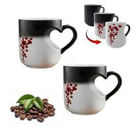 Heart-Shaped Color Changing Magic Ceramic Mug, surprise design when filled with hot beverage, Heart Handle Design for Valentine’s Day, Anniversary, Birthday Gifts (2Pcs)