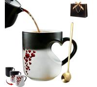 Heart-Shaped Color Changing Magic Ceramic Mug,Thermochromic Magic Love Coffee Cup With Handle,That Reveals Surprise Design When Filled With Hot Beverage,For Valentine'S Day Gifts. (L-1pcs, 8*9CM)