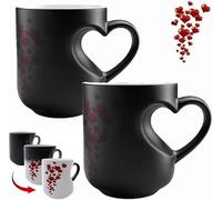 Heart-Shaped Color Changing Magic Ceramic Mug, Thermochromic Magic Reveal Design, Fun Novelty Coffee Cup with Handle for Valentine's Day, Christmas and Mother's Day Gifts (2 pezzi)