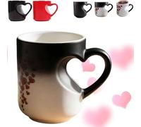 Heart-Shaped Color Changing Magic Ceramic Mug, Thermochromic Magic Reveal Design with Fun Reveal Pattern, Heart Shaped Handle Ceramic Coffee Cup Romantic Gift for Couples (1PC*Black)
