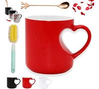 Heart-Shaped Color Changing Magic Ceramic Mug,Valentine Themed Heart Shaped Handle Ceramic Coffee Cup, Funny Color Changing Coffee Cup with Red Heart Design for Weddings & Anniversaries (Red)
