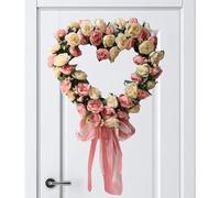 Heart Shaped Valentines Wreath - Wedding Day Garland, Artificial Door with Red Roses, Home Decoration with Premium Quality, Front Indoor Outdoor for Living Room Porch Wall Fireplace Mantel Display