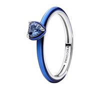 Anello d'Argento a Forma di Cuore con Cristallo Blu e Blu Enamel