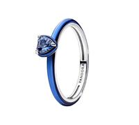 Heart sterling silver ring with blue crystal and blue enamel