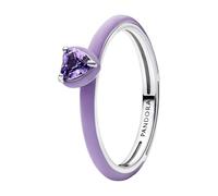 Heart sterling silver ring with royal purple crystal and purple enamel