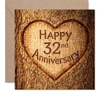 Heartfelt - Biglietto d'auguri per 32° anniversario - Charm rustico per il vostro traguardo speciale - Cuore intagliato su legno design aggiunge calore - 145 mm quadrato, busta inclusa
