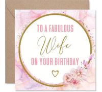 Heartfelt - Biglietto di auguri di compleanno per moglie, con scritta "Celebrate Your Fabulous Other Half ", elegante design floreale rosa e oro con tocchi lussuosi, 145 mm, quadrato, busta inclusa