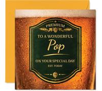 Heartfelt - Biglietto di auguri di compleanno per pop, con scritta "Cheers to a Top Pop", con scritta "Cheers to a Top Pop", con scritta "Amber Beer Label con accenti dorati e verdi" - Alza un