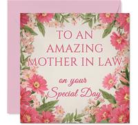 Heartfelt - Biglietto di auguri per suocera, con scritta "Warm Wishes and Vibrant Pink Florals" (lingua italiana non garantita), splendido design floreale su uno sfondo morbido color crema, per la