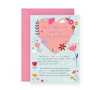 Heartfelt Biglietto di compleanno per cugina, design floreale con dolce messaggio, favolosi auguri di compleanno per lei, donne, ragazze, signore, parenti, cugini speciali