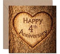 Heartfelt - Biglietto per 4° anniversario - Charm rustico per il vostro giorno speciale - Design a cuore intagliato su legno caldo - Un modo accogliente per celebrare quattro anni meravigliosi - 145