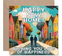 Heartfelt New Home Card - Bursting with Joy - Illustrazione colorata con case e coppia allegra - modo perfetto per condividere i vostri auguri - quadrato da 145 mm, busta inclusa