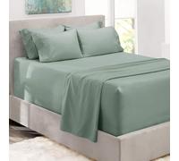 Hearth & Harbor Bed Sheets, Luxury Soft 6 Piece Bed Sheet Set Extra Deep Pocket Fitted Sheets Fits Mattress up to 21", Double Brushed Bedding Sheets & Pillowcases, Queen, Ice Green