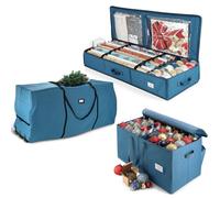 Hearth & Harbor Borsa portaoggetti per albero di Natale, 2,3 m, contenitore per carta da regalo e grande scatola portaoggetti per decorazioni natalizie con divisori regolabili