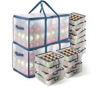 Hearth & Harbor Grande scatola portaoggetti per ornamenti natalizi con divisori regolabili, contenitore in plastica per 128 ornamenti o decorazioni natalizie