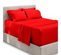 Hearth & Harbor Lenzuola con tasche extra profonde, per materassi da 45,7 a 61 cm di profondità, set da 6 pezzi, per letto matrimoniale, colore: rosso ciliegia