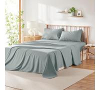 Hearth & Harbor Set di lenzuola doppie, 40% rayon derivato da bambù, per letto singolo, traspiranti, per angoli fino a 40,6 cm di profondità, colore: argento